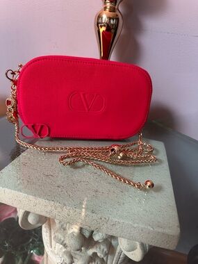 Valentino Hot Pink Cosmetic Crossbody with Gold Chain